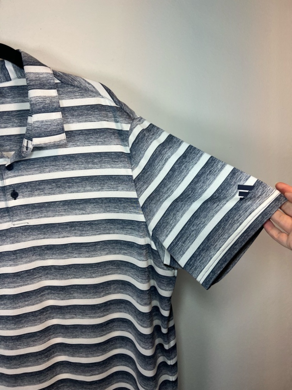 Adidas Golf Polo Shirt Navy Blue White Gradient Stripe Sweatwick Breathable 2XL - Picture 5 of 11